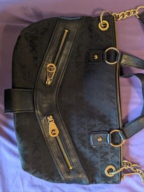 Michael Kors Black Leather Tote with Gold Rings